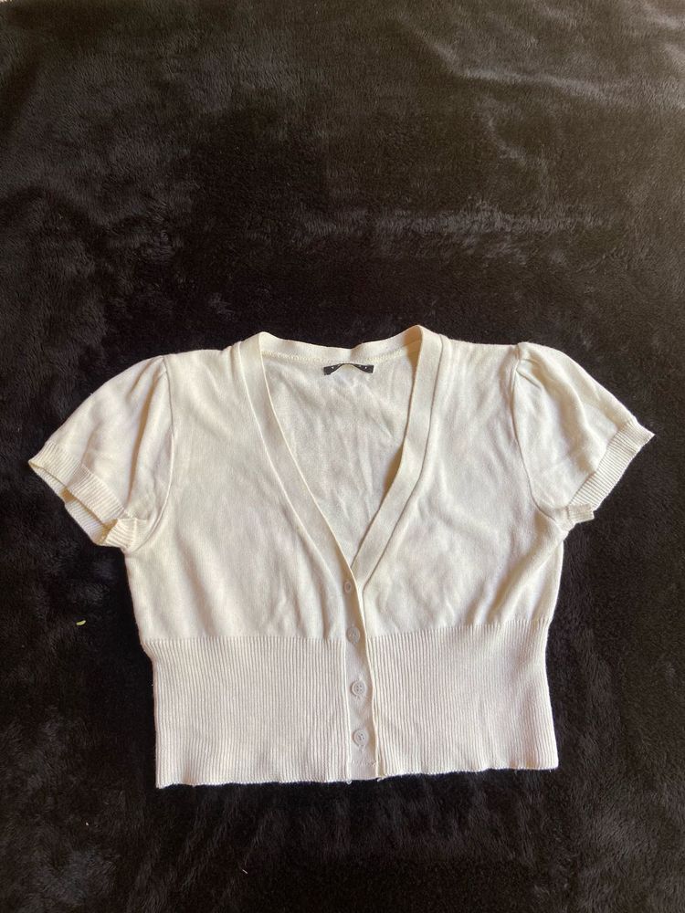 Cream Cropped Cardigan