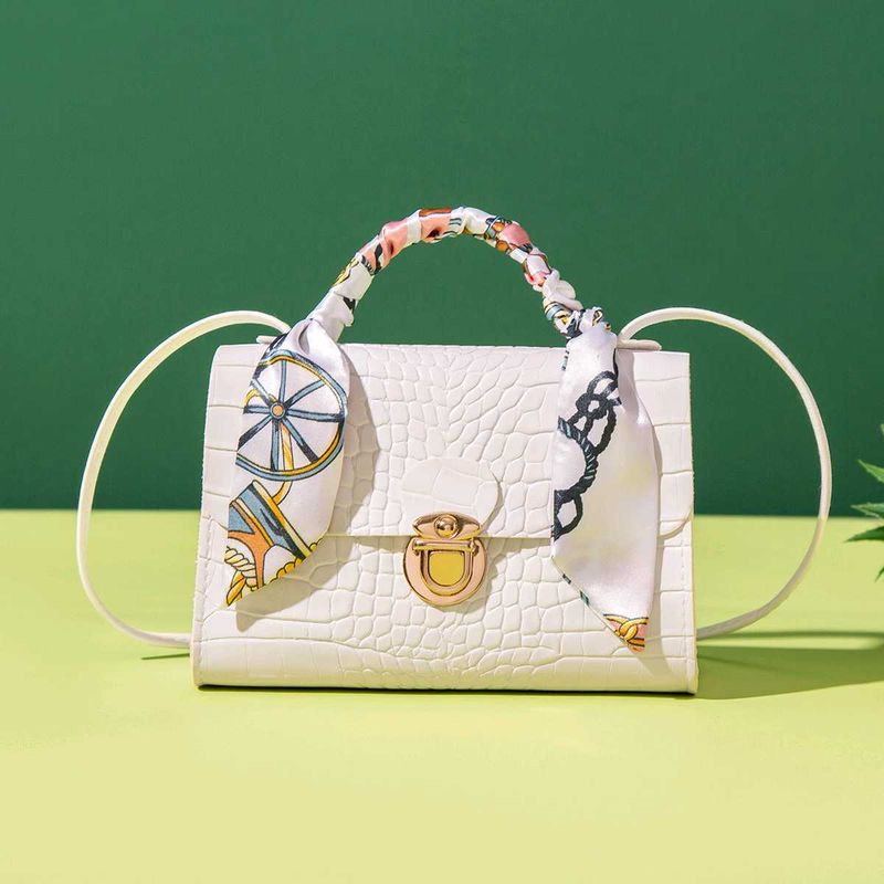 Chic Croc-Embossed Handbag with Scarf