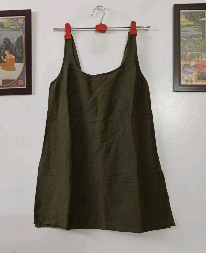 Aesthetic Olive/Army Green Pinafore Tunic Dress