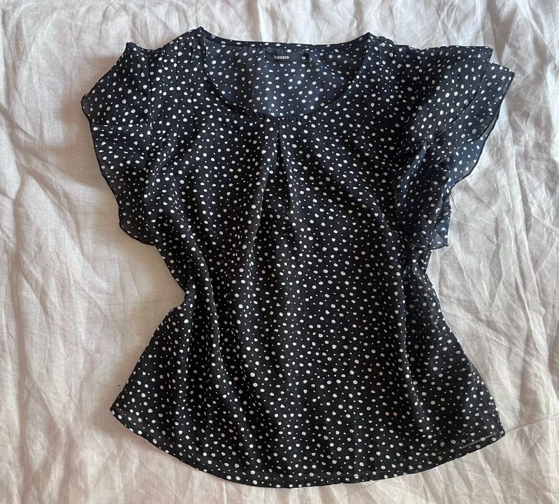 Chic Polka Dot Flutter Sleeve Top