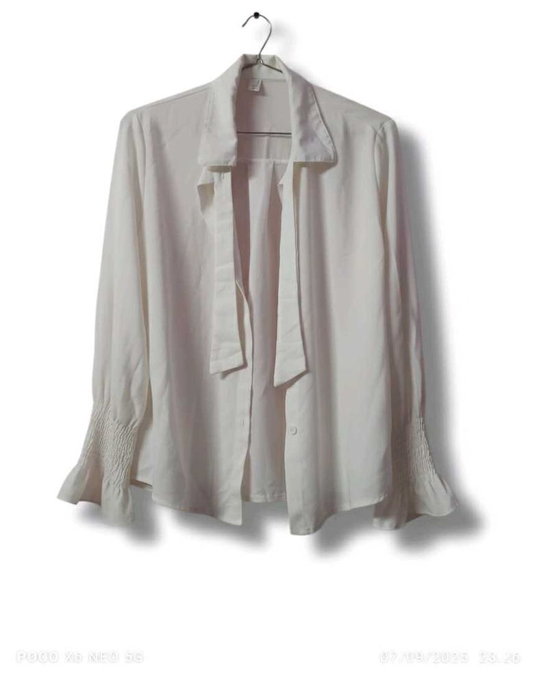 Vintage White Tie-Neck Shirt