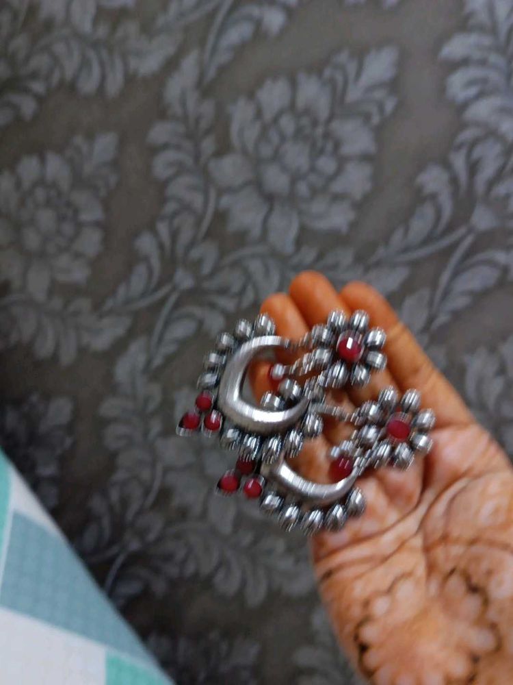 Oxidized Silver and Red Earrings