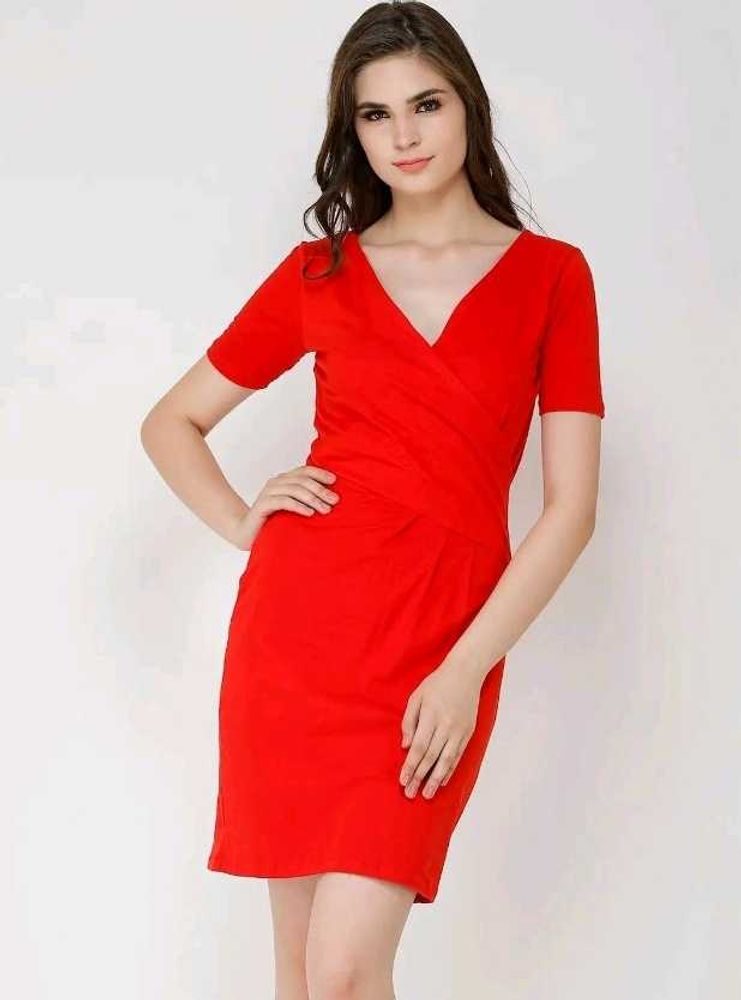 Red V-Neck Dress