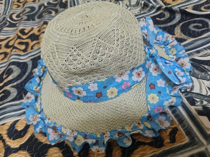 Cute Straw Hat with Blue Floral Band