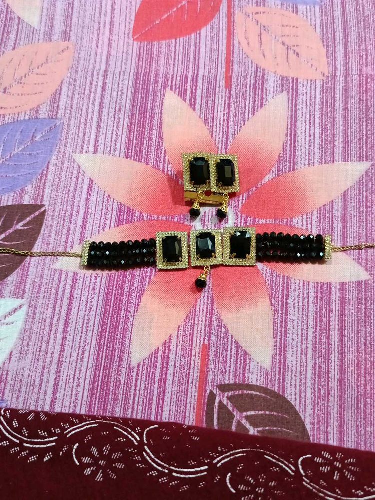 Black Beaded Choker &amp; Earring Set