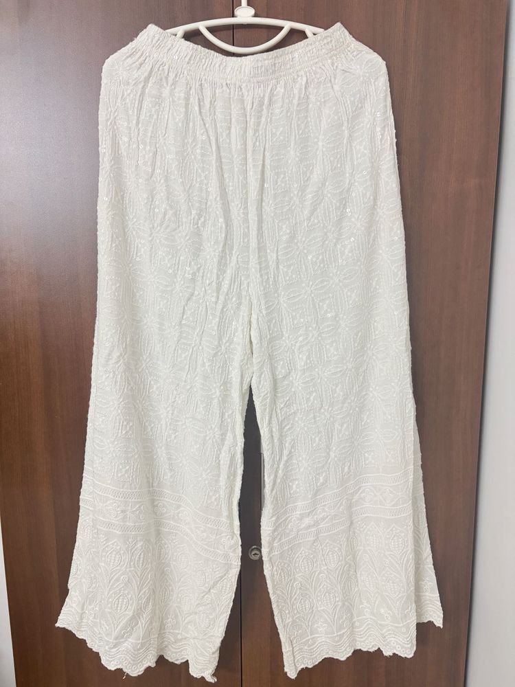 White Chikankari Palazzo Pants