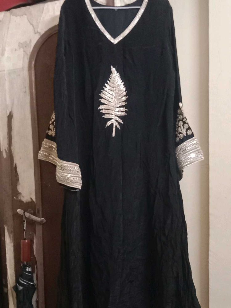 Elegant Black Kurta Set with Silver Embellishments