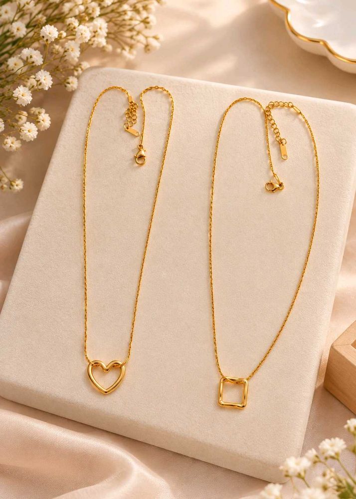 Elegant Gold Heart &amp; Square Necklaces