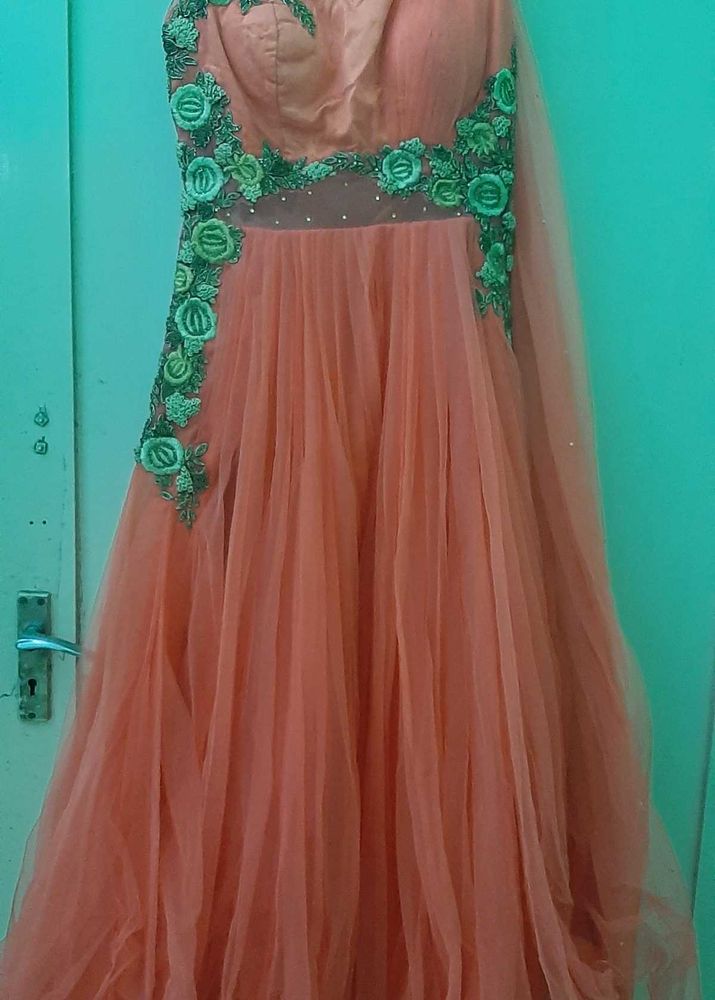 Elegant Peach Embroidered Gown