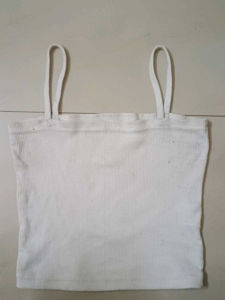 White Ribbed Spaghetti Strap Tank Top