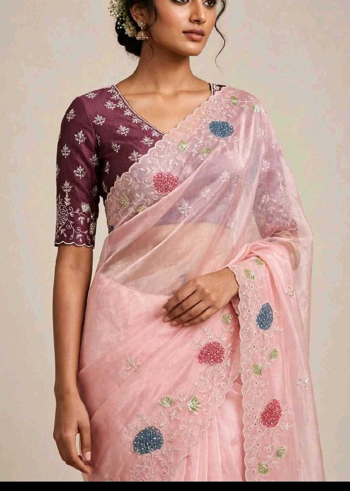 Pink kasap &amp; sequins work Saree