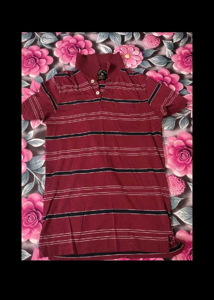 Maroon Striped Polo Shirt