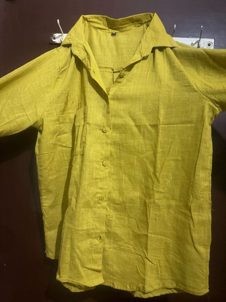 Green Linen Blend Button-Up Shirt
