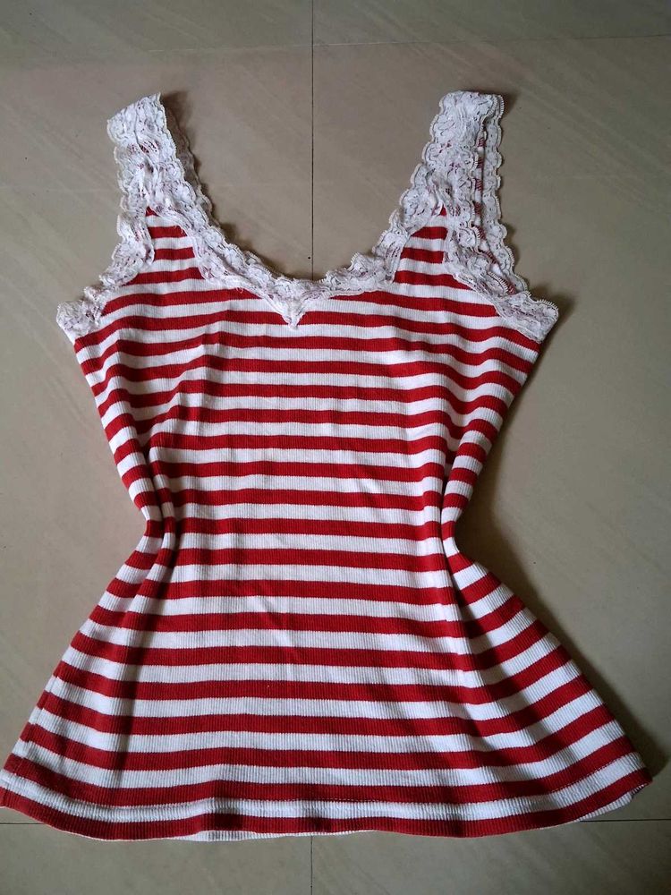 striped lacey cami/tank top