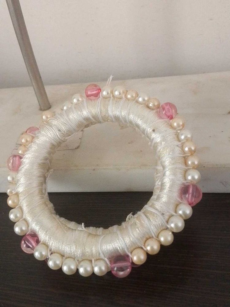 Embellished White Bangle with Pearls