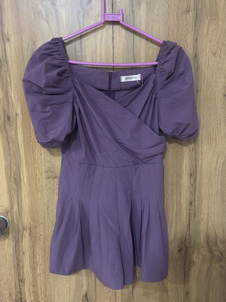 Stylish Purple Puff Sleeve Dress