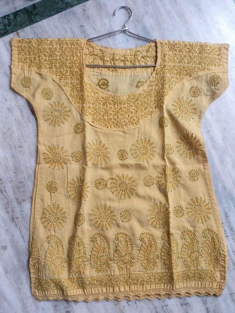 Lemon Yellow Chikankari Top