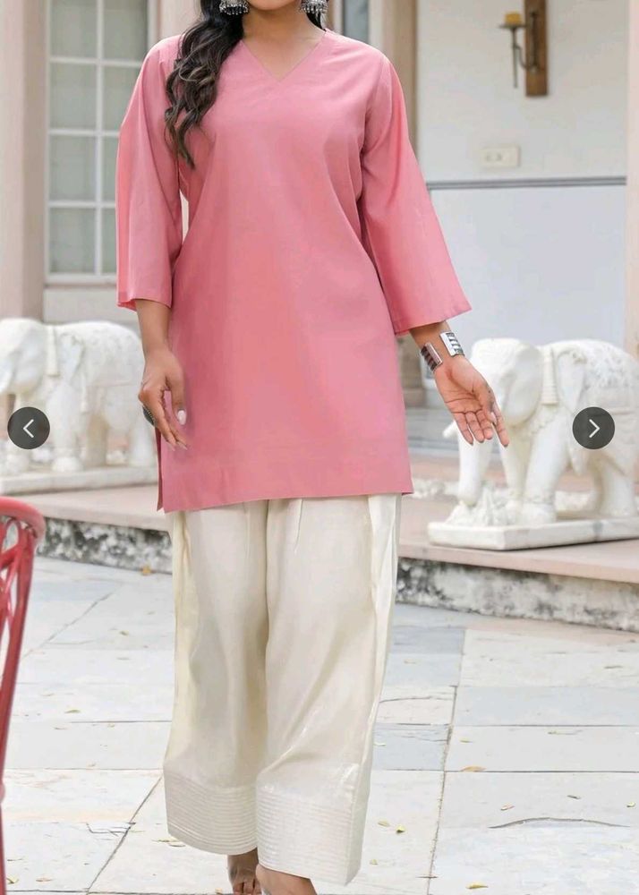 Elegant Pink Kurta with Crem farshi salwar