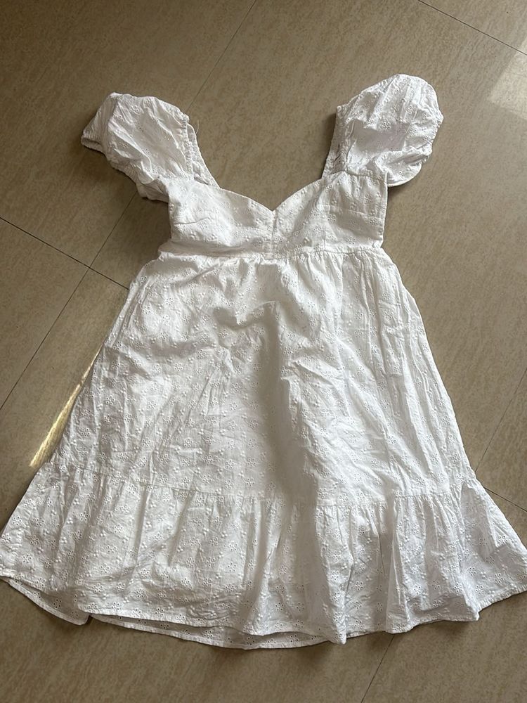 Chic White Eyelet Puff Sleeve Dress