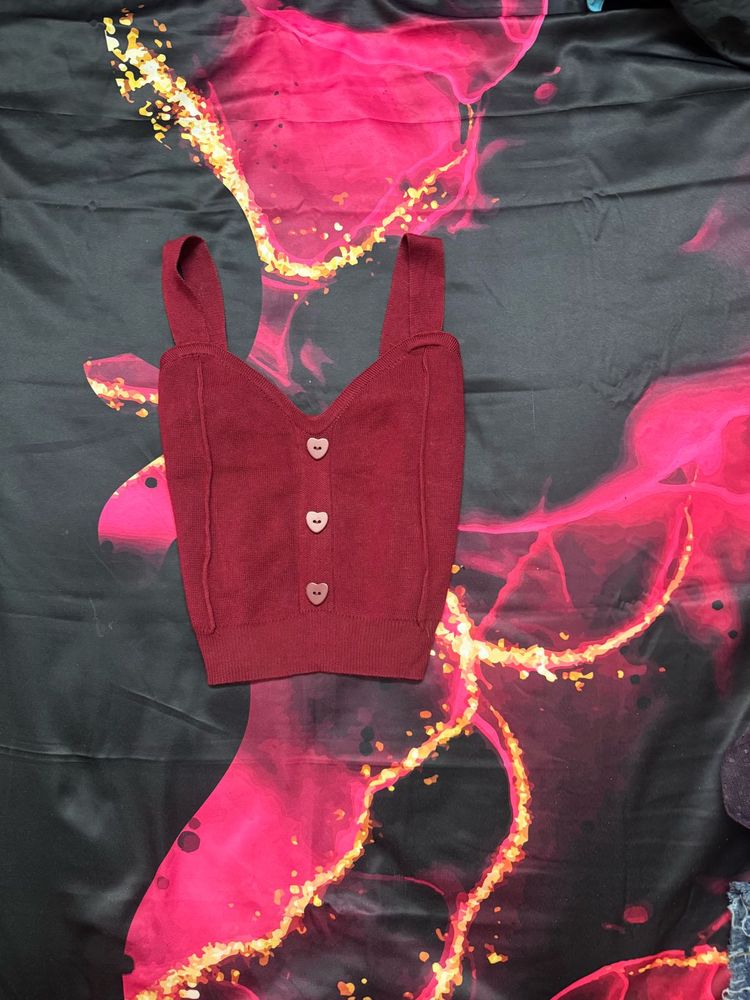Burgundy Heart Button Tank Top
