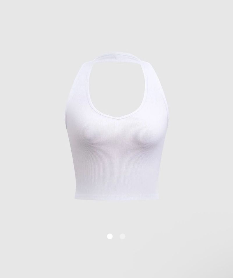 SAVANA Ribbed White Halter Crop Top