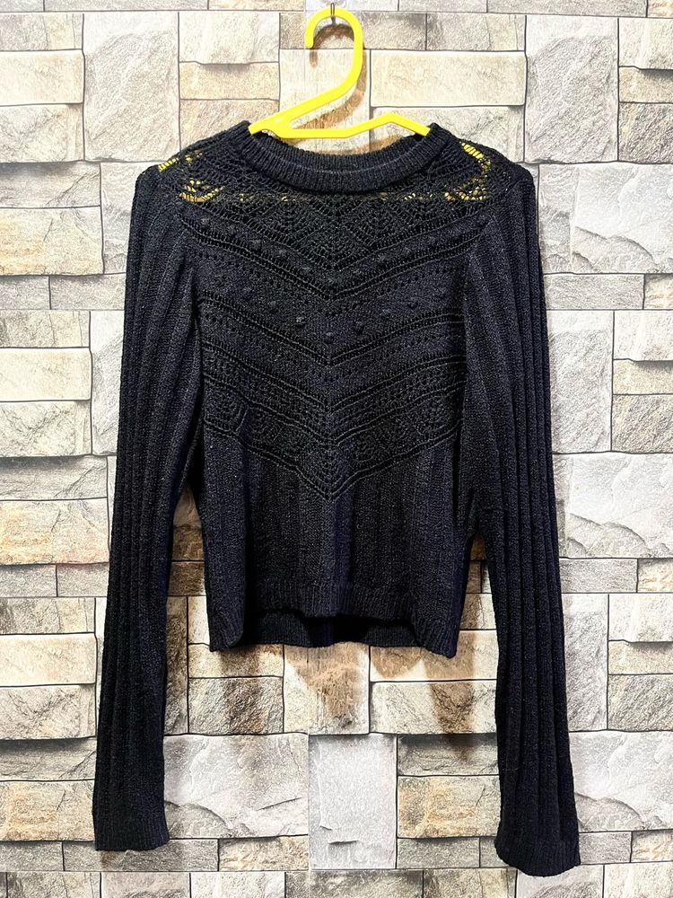 Black Crochet Knit Sweater