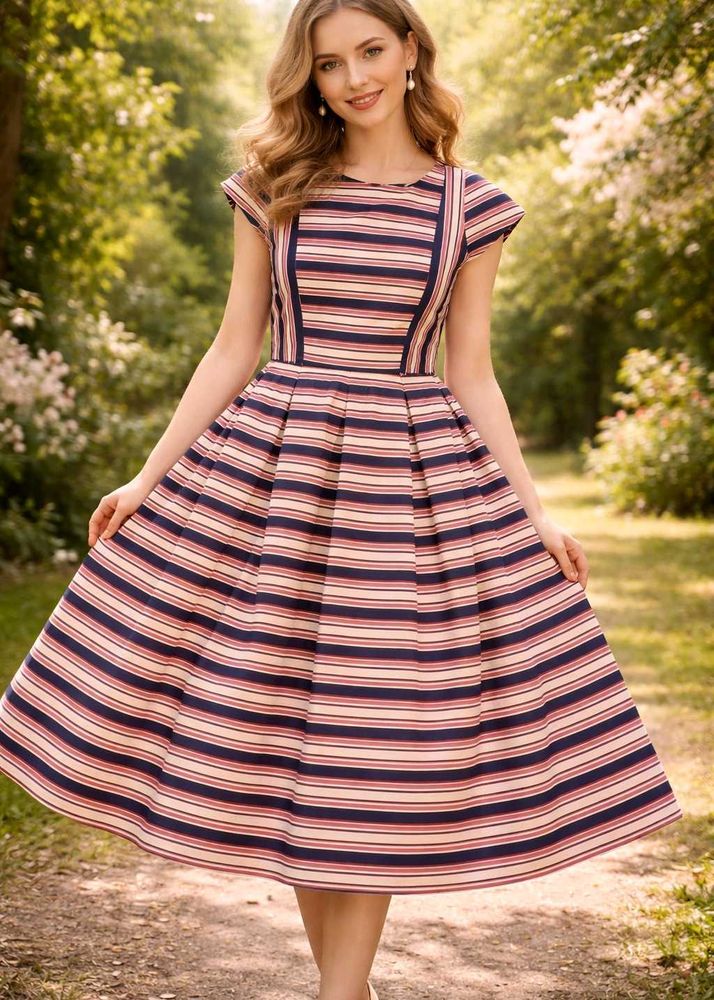 Chic Striped Fit &amp; Flare Dress