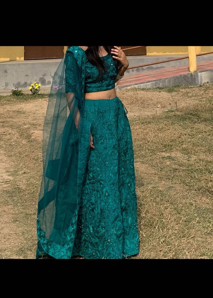 Stunning Teal Embroidered Lehenga Choli