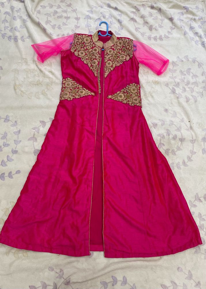 Elegant Pink &amp; Gold Ethnic Gown