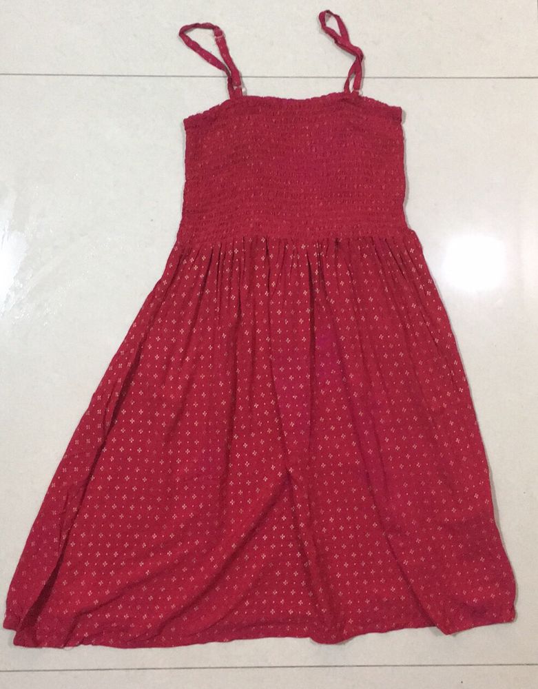 Magenta Red Strap Short Dress Top