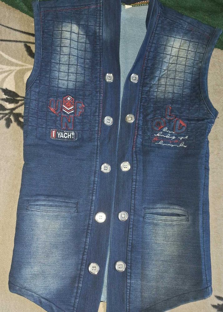 Blue Denim Sleeveless Jacket