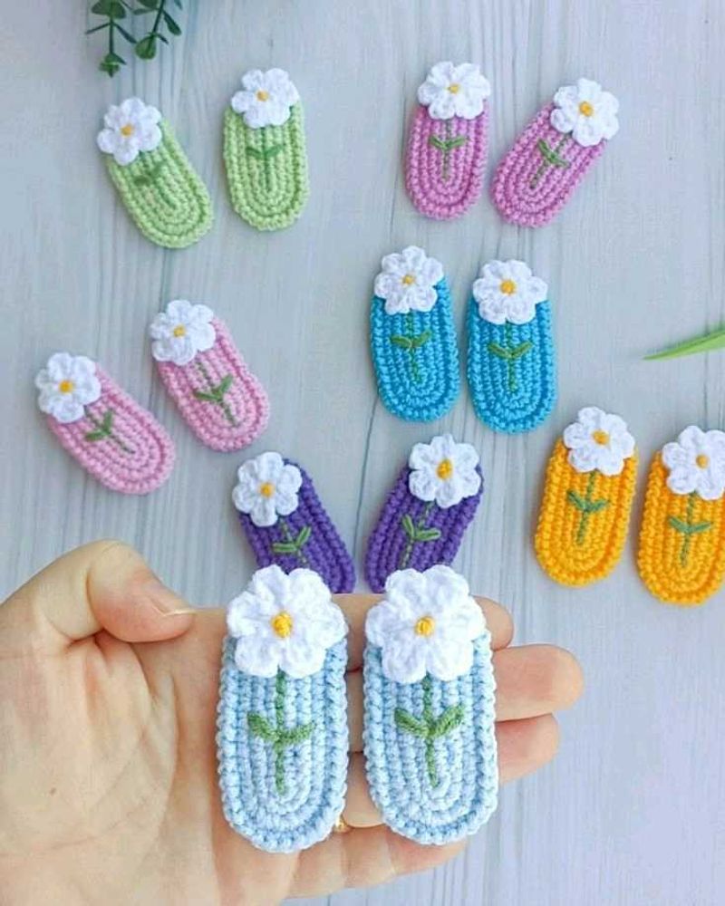 Handmade Crochet Flower Hair Clips ( 5 pairs)