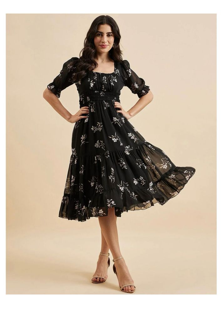 Floral Print Square Neck Puff Sleeve Georget