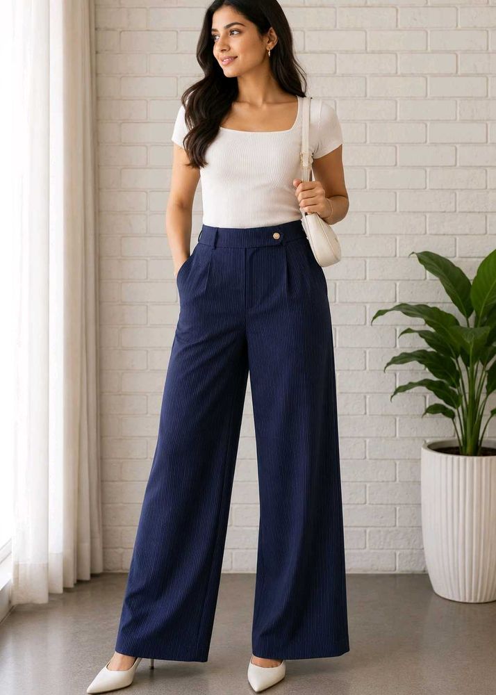 Elegant Navy Wide-Leg Pants with one defect