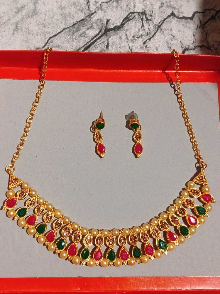 Gold Necklace and Earring Set
