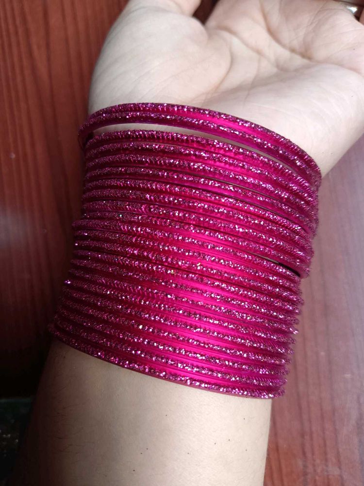 Dark Pink Glitter Metal Bangles