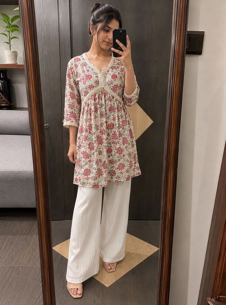 Floral Print Cotton Kurta