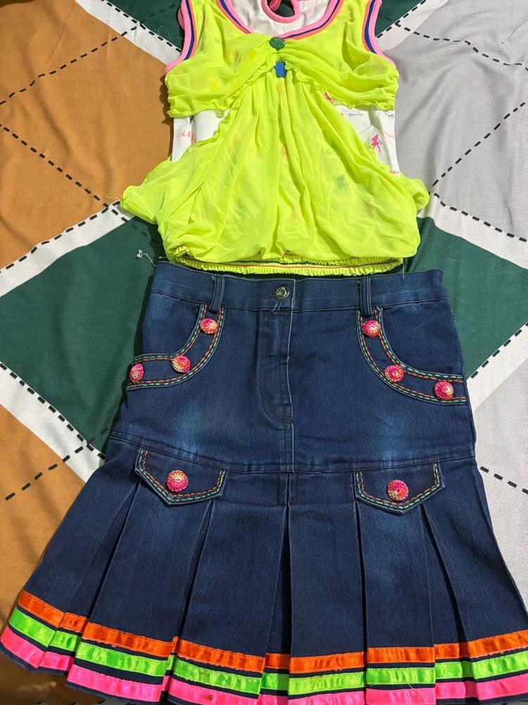Girls' Denim Skirt &amp; Top Set