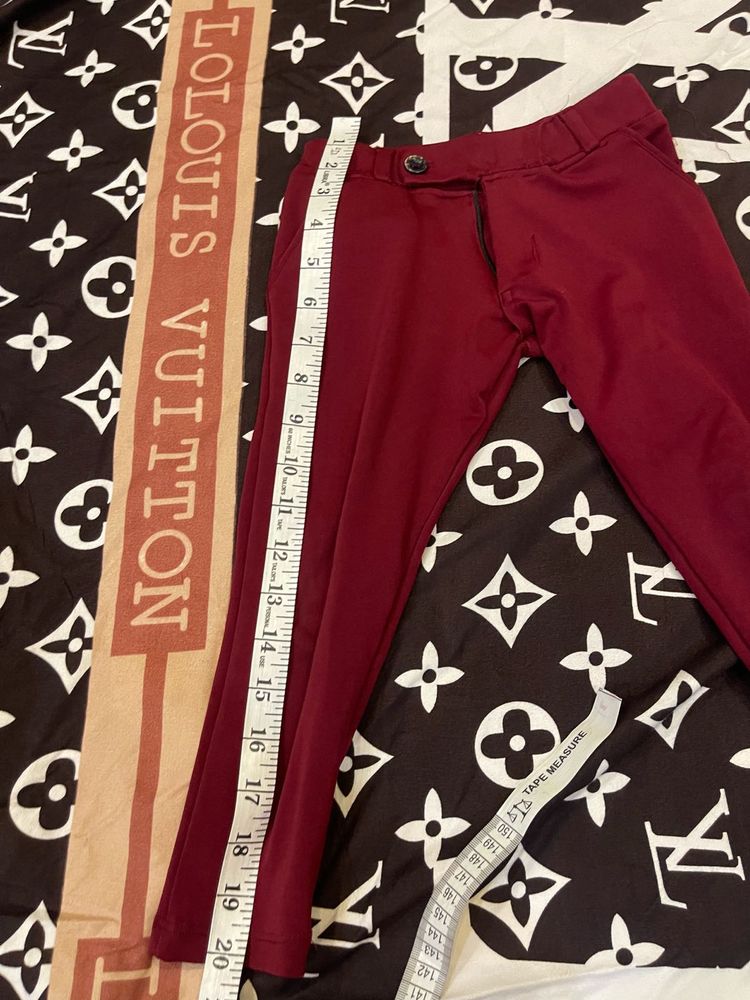 Maroon Slim Fit Casual Pants
