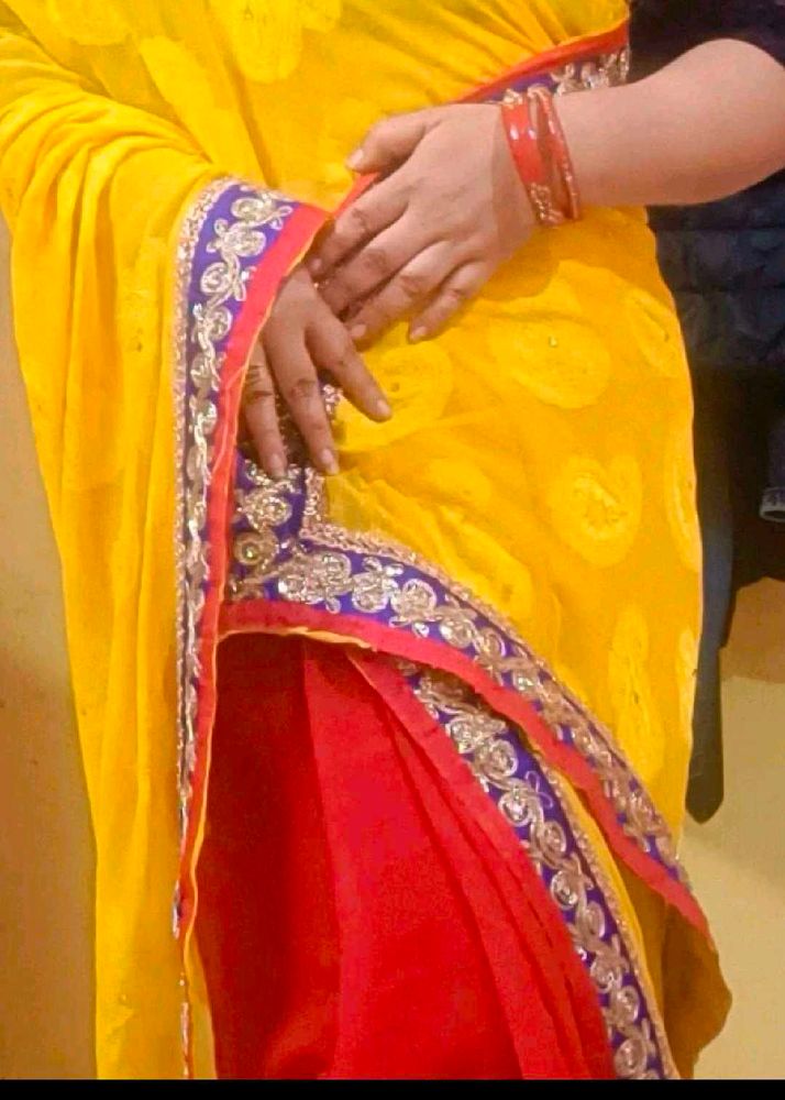 Vibrant Yellow Saree with Embellished Border