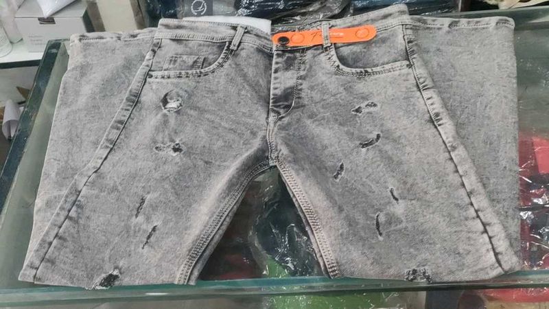 Distressed Gray Denim Jeans