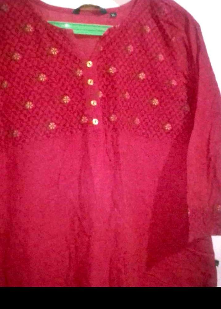 Red Embroidered Top Tunic Dress