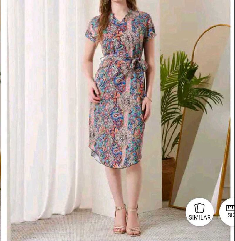 Boho Print Midi Dress with Belt