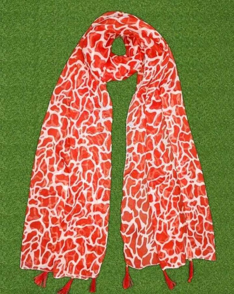 Red &amp; White Print Scarf