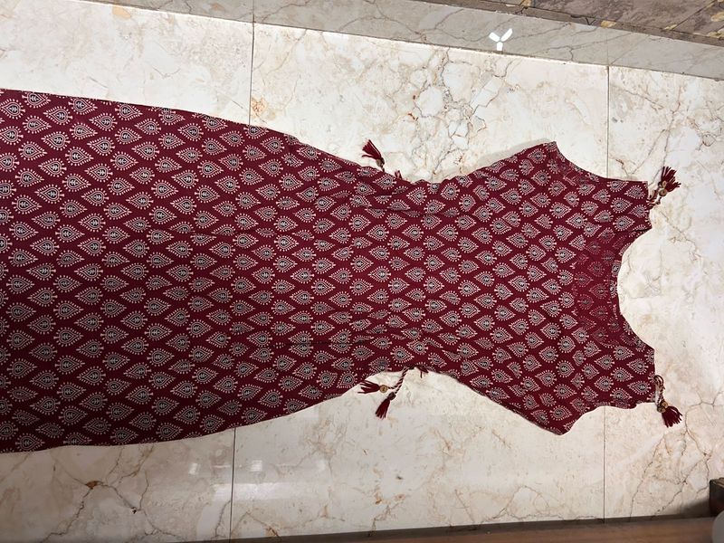 Maroon Printed Kurta with Tassels