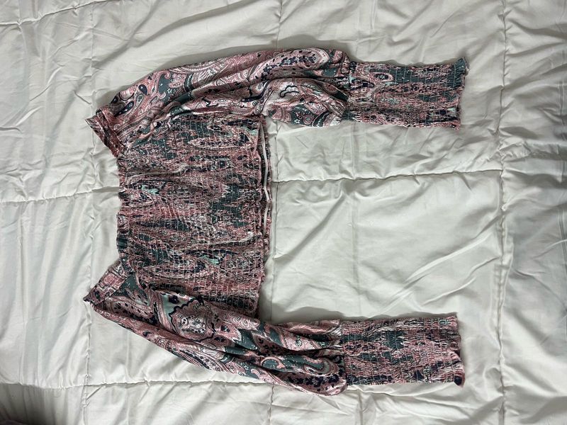 Pink Paisley Print Long Sleeve Top