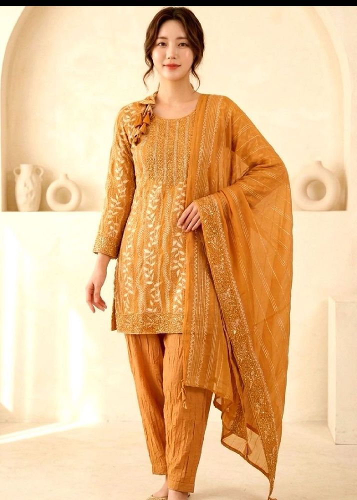 Elegant Mustard Kurta Set with Dupatta