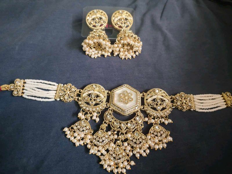 Elegant Pearl &amp; Gold Choker Set