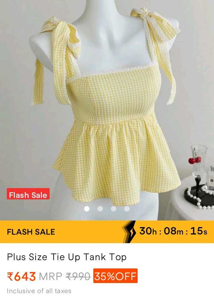 Plus Size Yellow Gingham Tie-Up Top