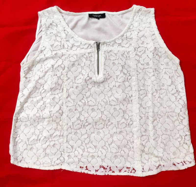 White Lace Zip-Up Tank Top✨💫